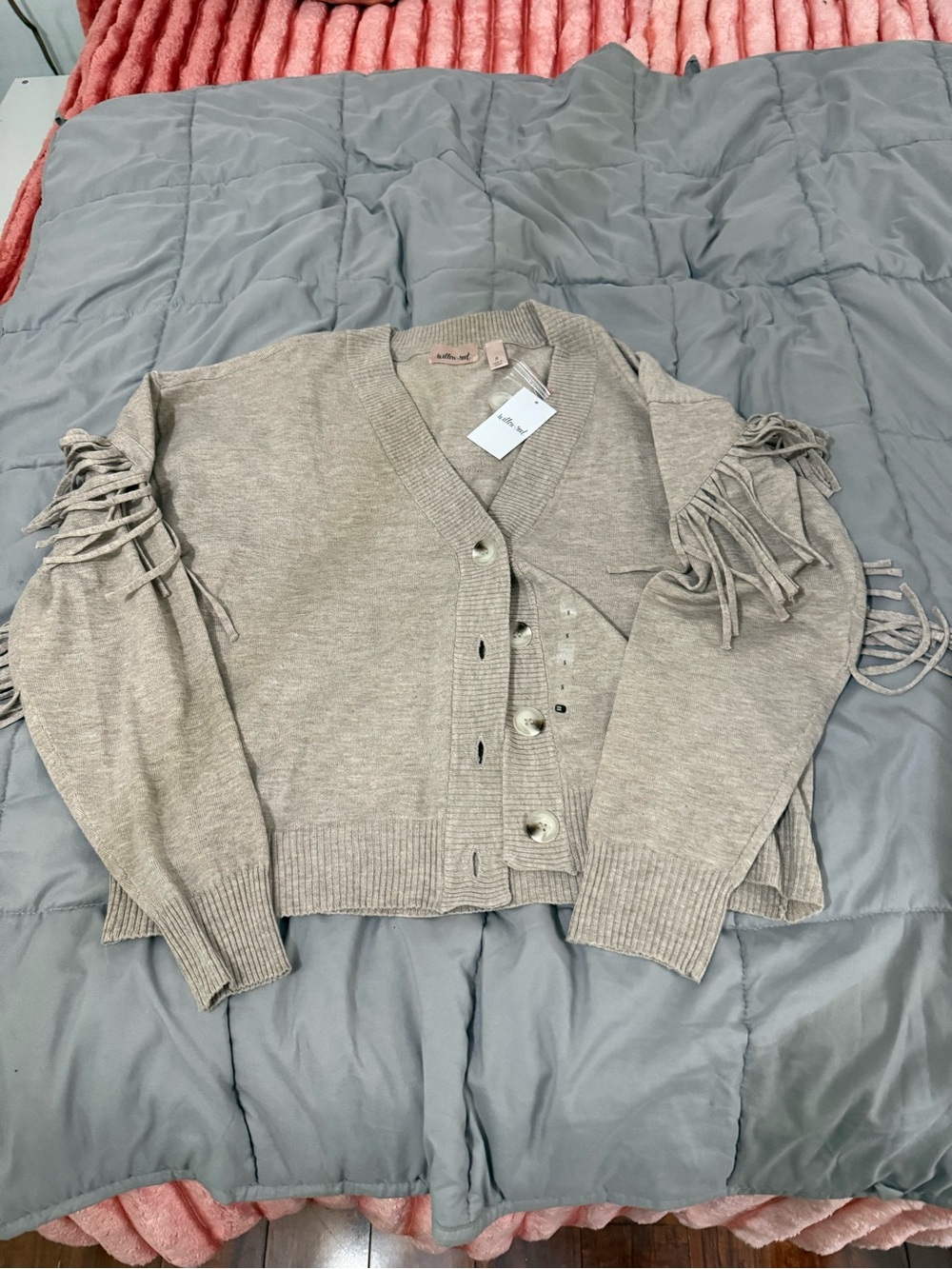 Willow and Root Fringe V-Neck Cardigan Sweater